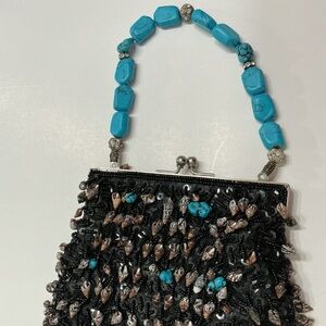 Chic Black and Turquoise Beaded Clutch with shells